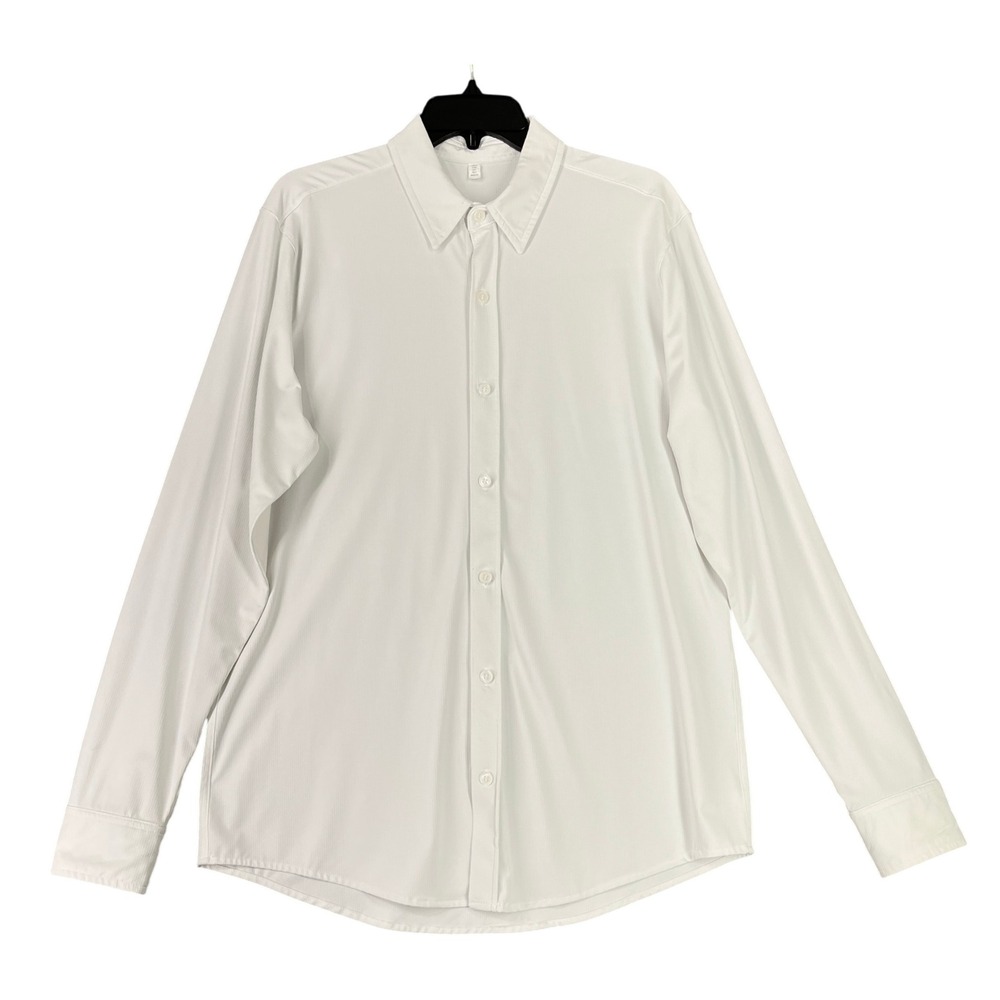 Unbranded White Performance Button Down Shirt Mens L Stretch Dress Work High End